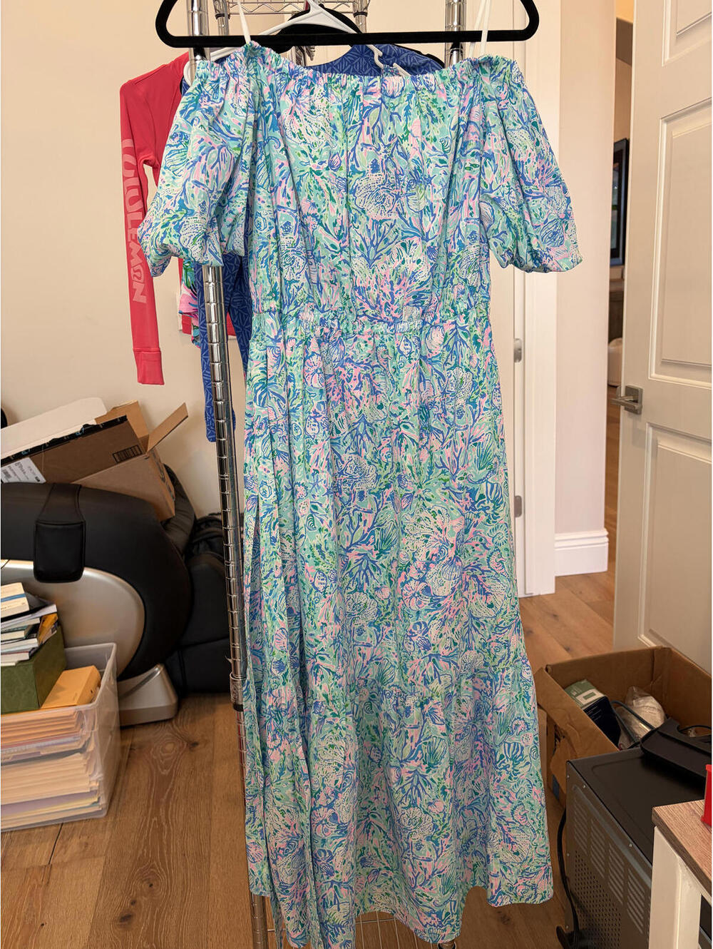 NWT Lilly Pulitzer Tamie Off the Shoulder in Surf Blue size L